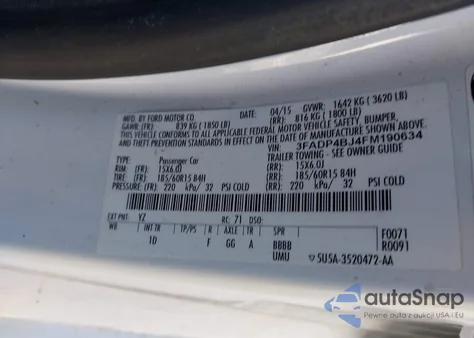 2015 Ford Fiesta Se z USA, uszkodzony, nr VIN 3FADP4BJ4FM190634